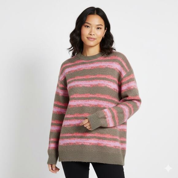 Zara Striped Knit Oversized Sweater Womens M Brown Pink Cozy Indie Retro Y2K - Picture 1 of 7